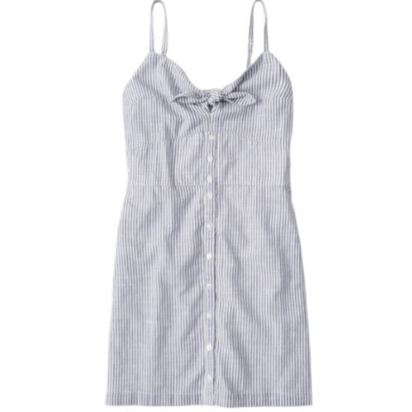 Abercrombie & Fitch grey striped tie front dress size L - Picture 4 of 13